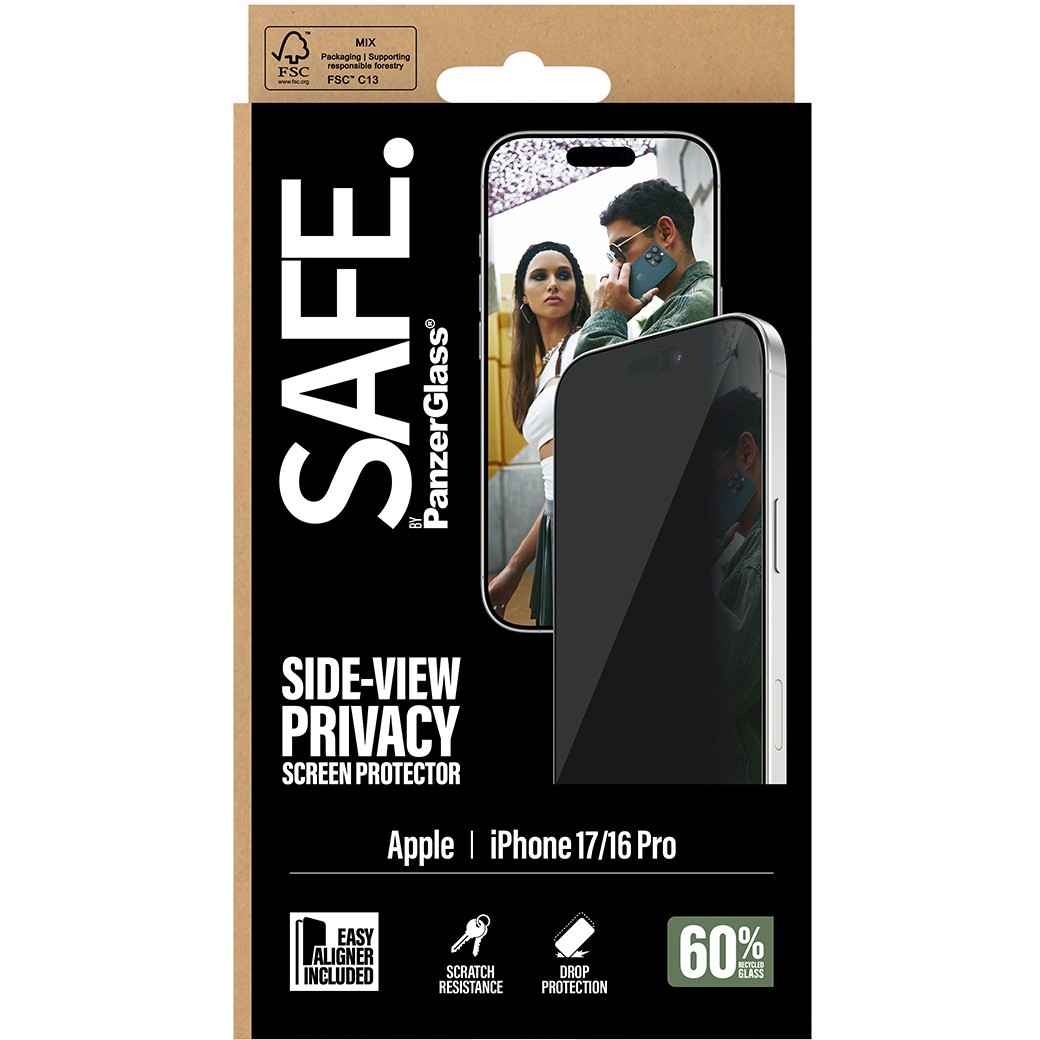 PanzerGlass SAFE. by ® 2-Way Privacy Screen Protector iPhone 17 | iPhone 16 Pro | Ultra-Wide Fit w. EasyAligner