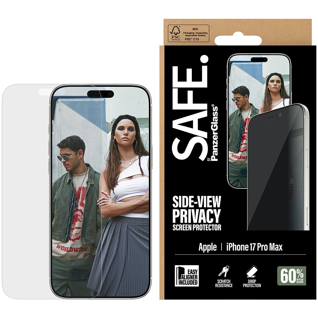 PanzerGlass SAFE. by ® 2-Way Privacy Screen Protector iPhone 17 Pro Max | Ultra-Wide Fit w. EasyAligner