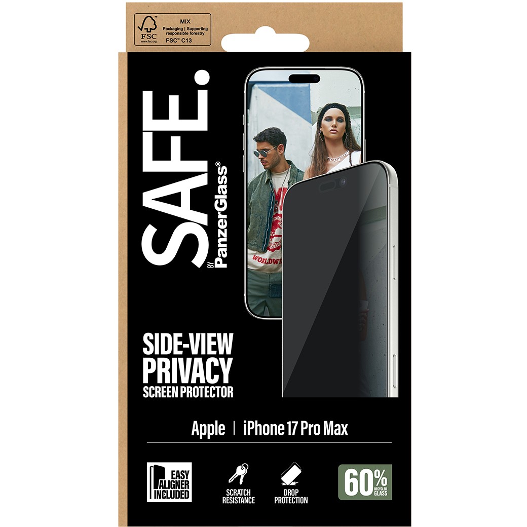 PanzerGlass SAFE. by ® 2-Way Privacy Screen Protector iPhone 17 Pro Max | Ultra-Wide Fit w. EasyAligner