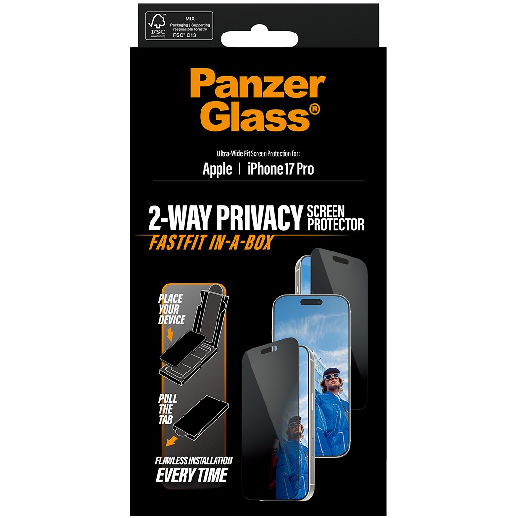 PanzerGlass ® 2-Way Privacy Screen Protector iPhone 17 Pro | Ultra-Wide Fit w. FASTFIT IN-A-BOX
