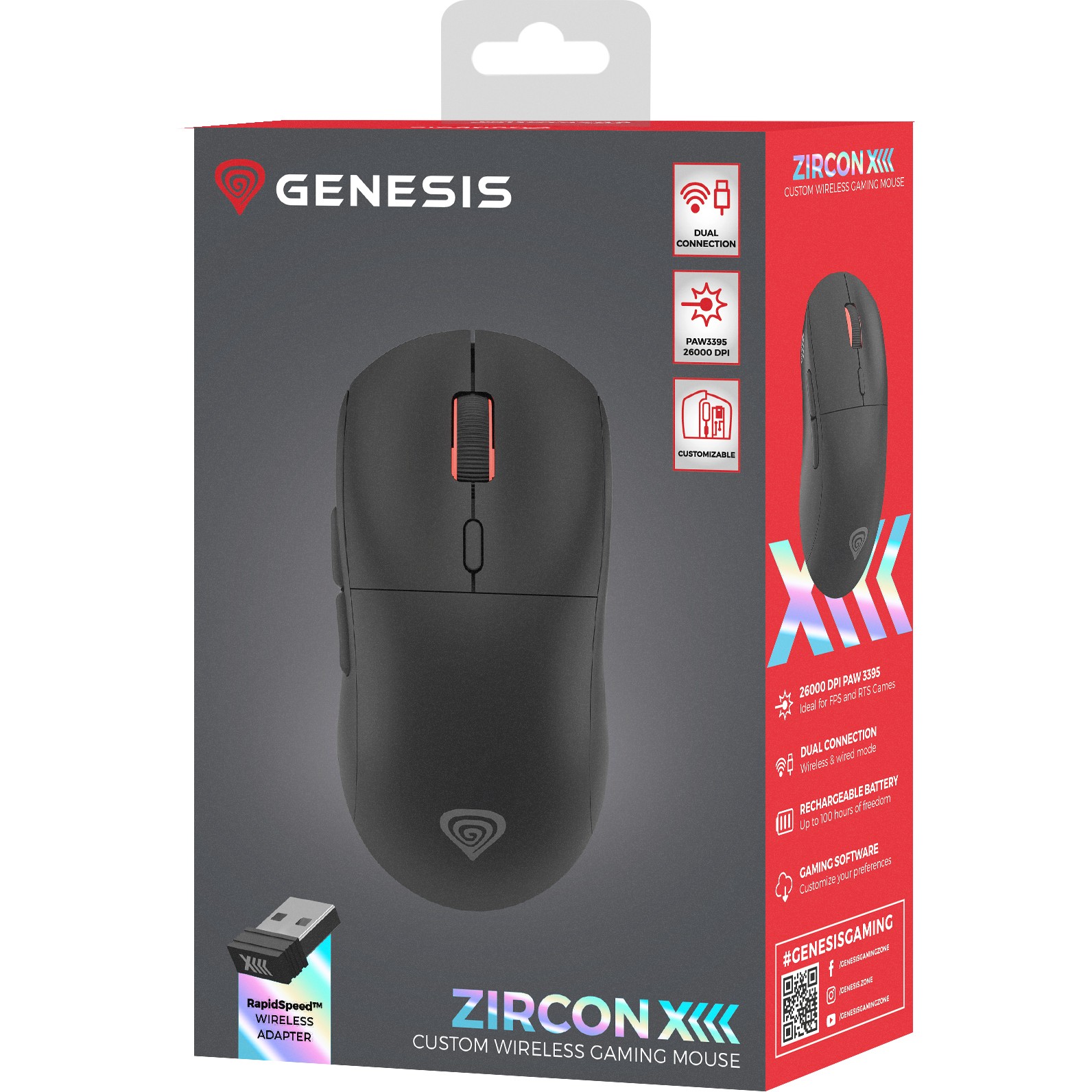 Genesis Gaming Maus ZIRCON XIII Custom kabellos schwarz