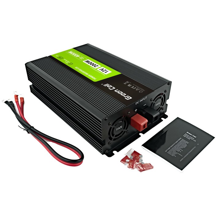 Green Cell Przetwornica napicia PowerInverter LCD 12 V 2000W/40000W Przetwornica samochodowa z wywietlaczem - czysty sinus power adapter/inverter