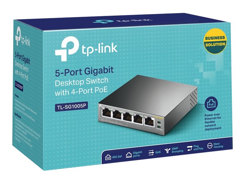 5P TP-Link SG1005P Metall mit 4 PoE-Ports