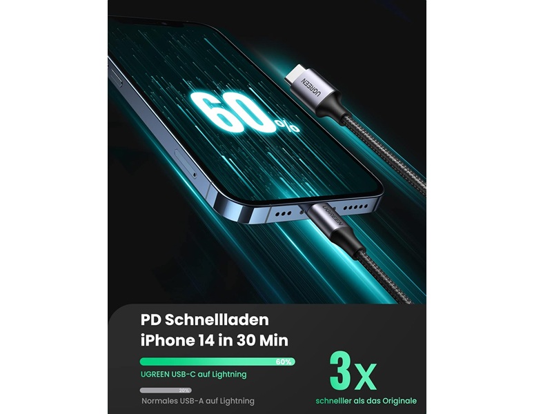 UGREEN US304 USB-C - Lightning 1m black