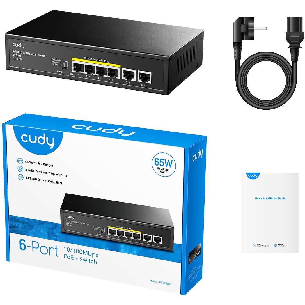 CUDY FS1006P 6-Port 10/100M PoE+ Switch 60W