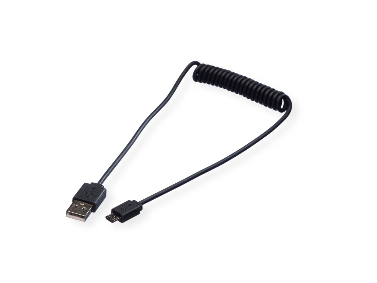 ROLINE USB 2.0 Spiralkabel, A - Micro B, ST/ST, 1 m