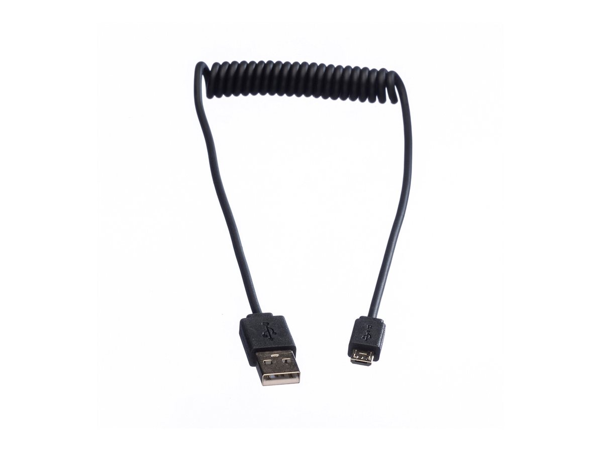 ROLINE USB 2.0 Spiralkabel, A - Micro B, ST/ST, 1 m
