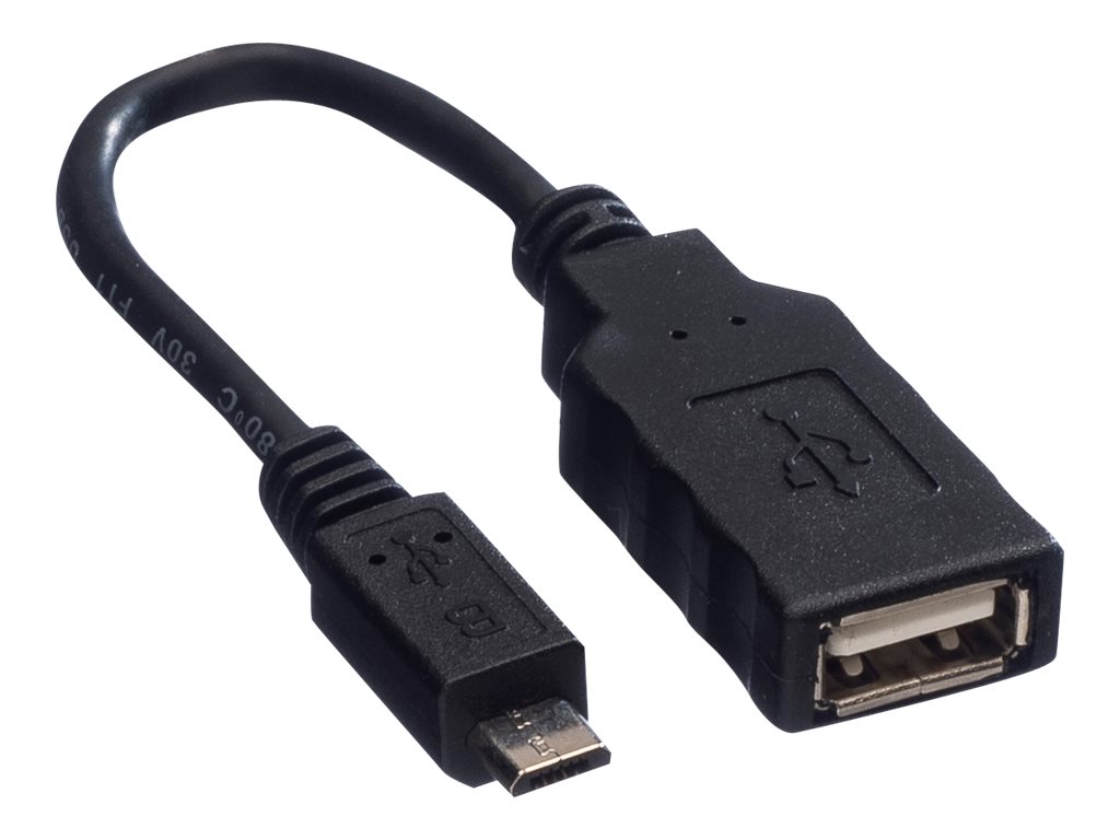 ROLINE USB 2.0 Kabel, USB 2.0 Typ Micro B - Typ A BU, OTG, 0,15 m