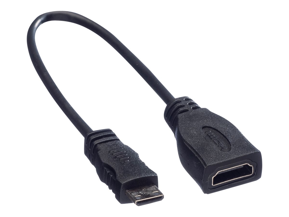 ROLINE HDMI High Speed Kabel mit Ethernet, HDMI BU - Mini HDMI ST, 0,15 m