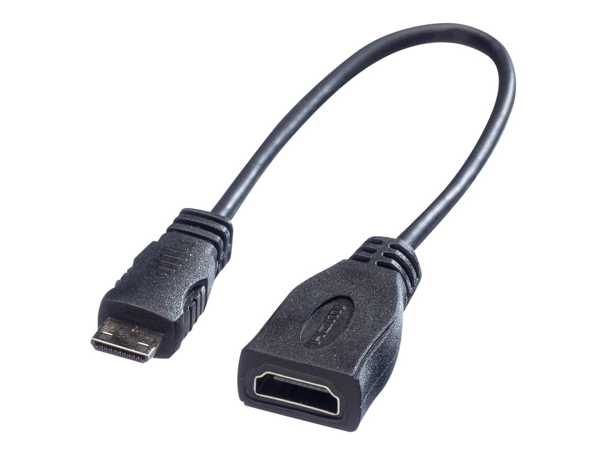 ROLINE HDMI High Speed Kabel mit Ethernet, HDMI BU - Mini HDMI ST, 0,15 m