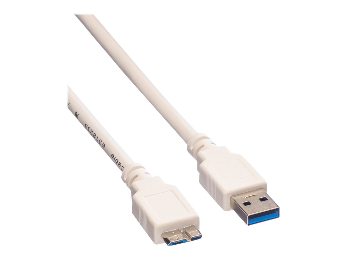 VALUE USB 3.2 Gen 1 Kabel, A ST - Micro B ST, weiß, 0,8 m