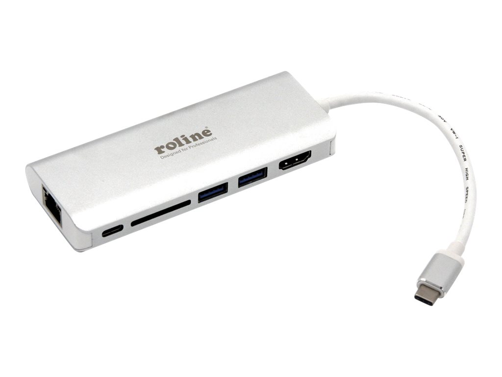 ROLINE Dockingstation USB Typ C, HDMI 4K, USB, SD/MicroSD, Gigabit Ethernet