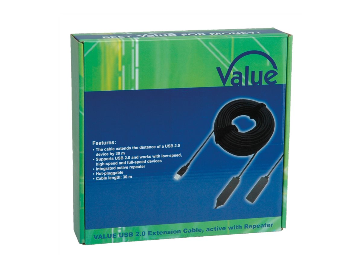 VALUE USB 2.0 aktive Kabelverlängerung, schwarz, 30 m