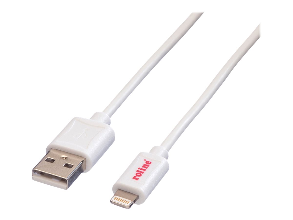 ROLINE USB 2.0 Sync- &, Ladekabel mit 8pin-Connector, weiß, 1 m