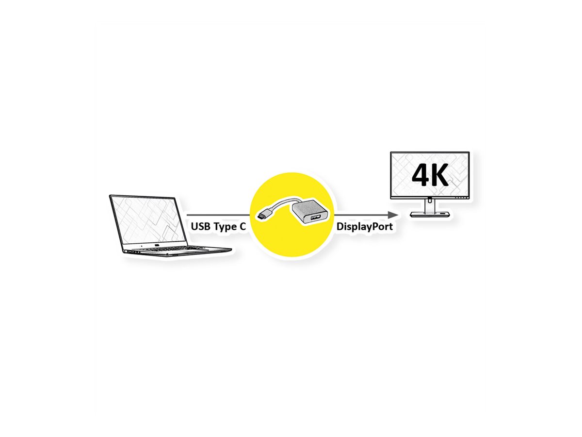 ROLINE Display Adapter USB Typ C - DisplayPort v1.2, ST/BU