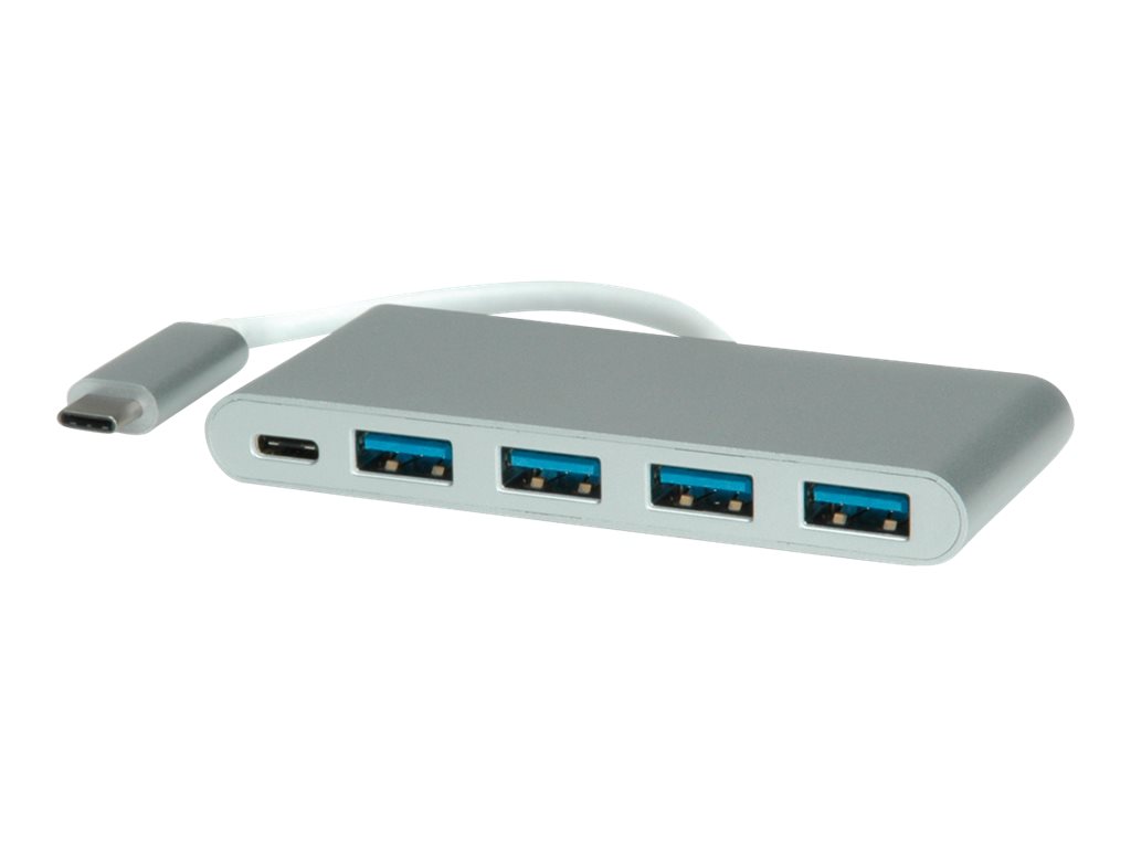 ROLINE USB 3.2 Gen 1 Hub, 4fach, Typ C Anschlusskabel, mit 1 PD-Port