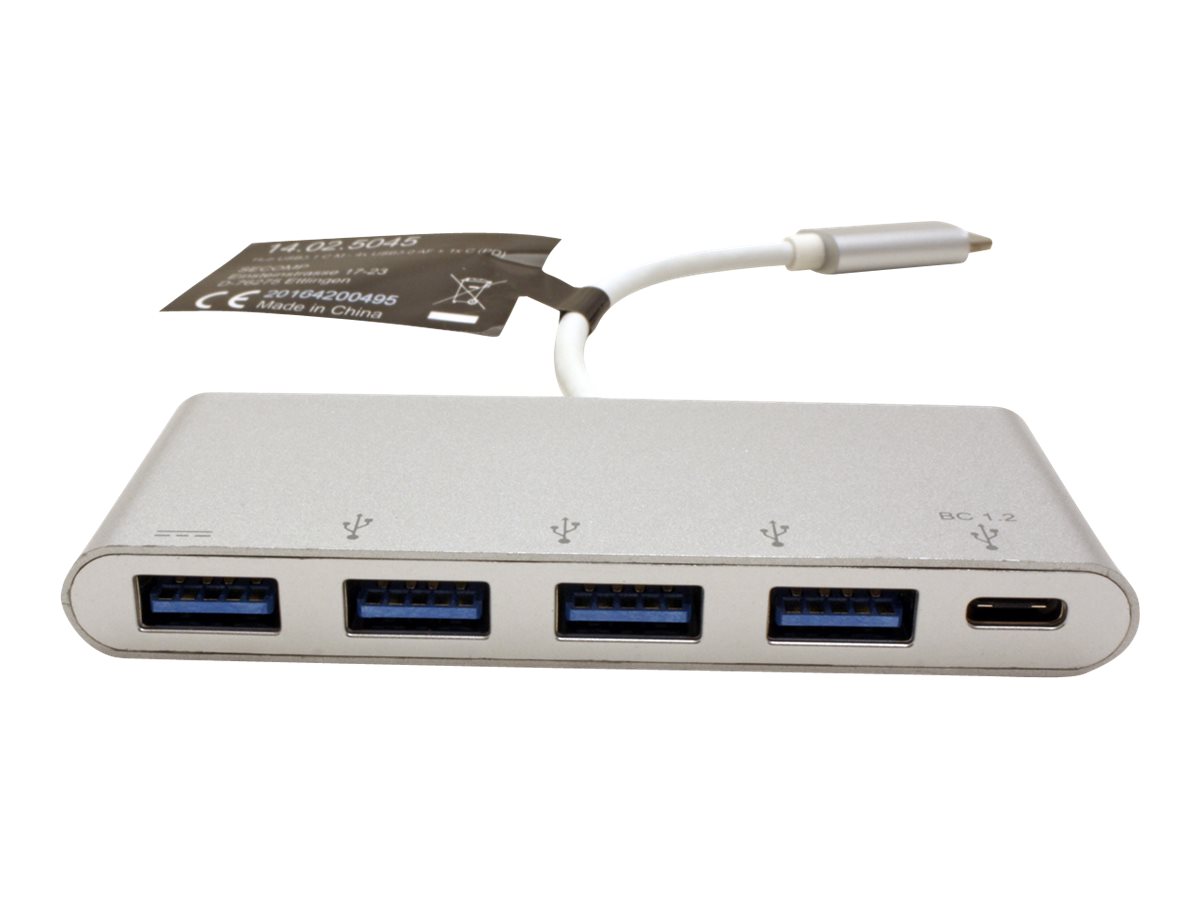 ROLINE USB 3.2 Gen 1 Hub, 4fach, Typ C Anschlusskabel, mit 1 PD-Port