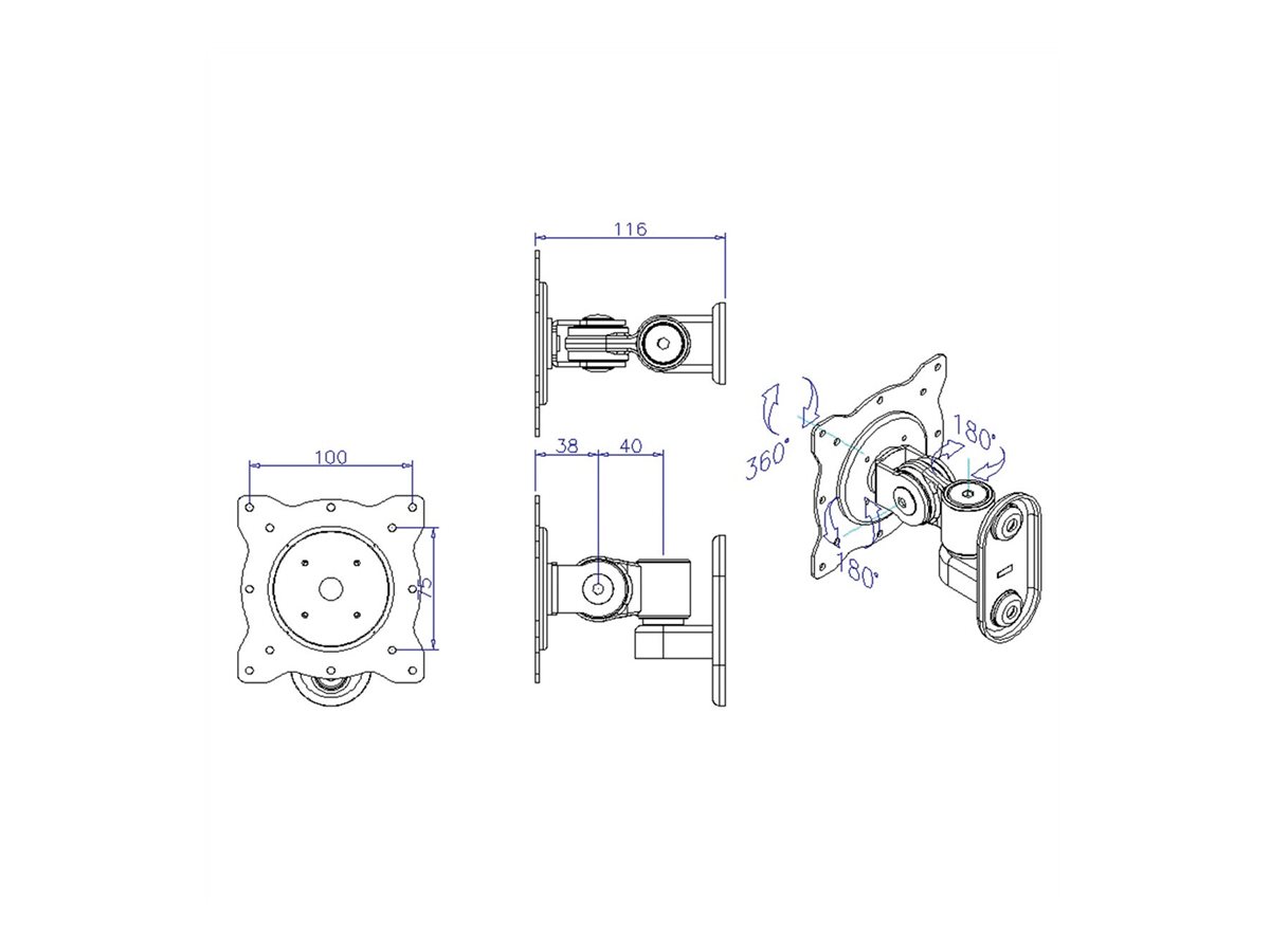 ROLINE LCD-Wandhalterung, 3 Gelenke, bis 10 kg, schwarz