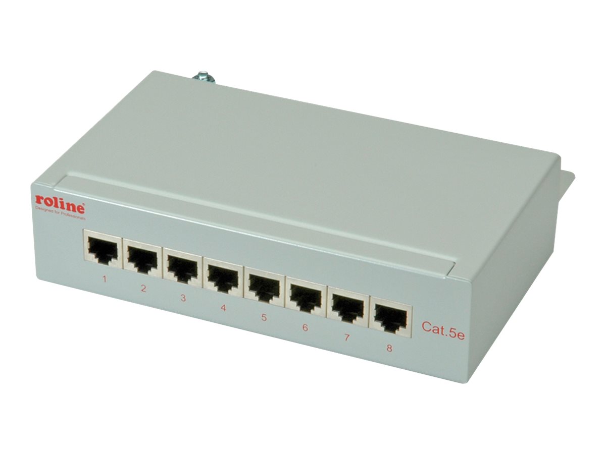ROLINE Patchpanel, 8 Ports, Kat.5e (Class D), geschirmt, grau