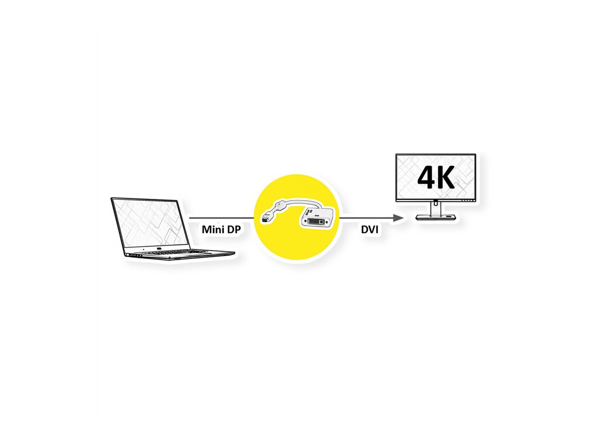 ROLINE 4K Mini DisplayPort-DVI Adapter, Mini DP ST - DVI BU