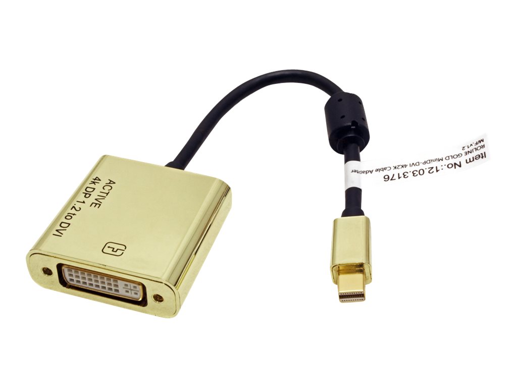 ROLINE GOLD 4K Mini DisplayPort-DVI Adapter, Aktiv, v1.2, Mini DP ST - DVI BU
