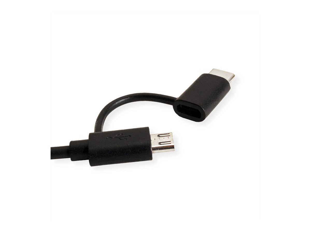 ROLINE USB 2.0 Sync- &, Ladekabel Typ A - Typ C / Micro B, schwarz, 1 m
