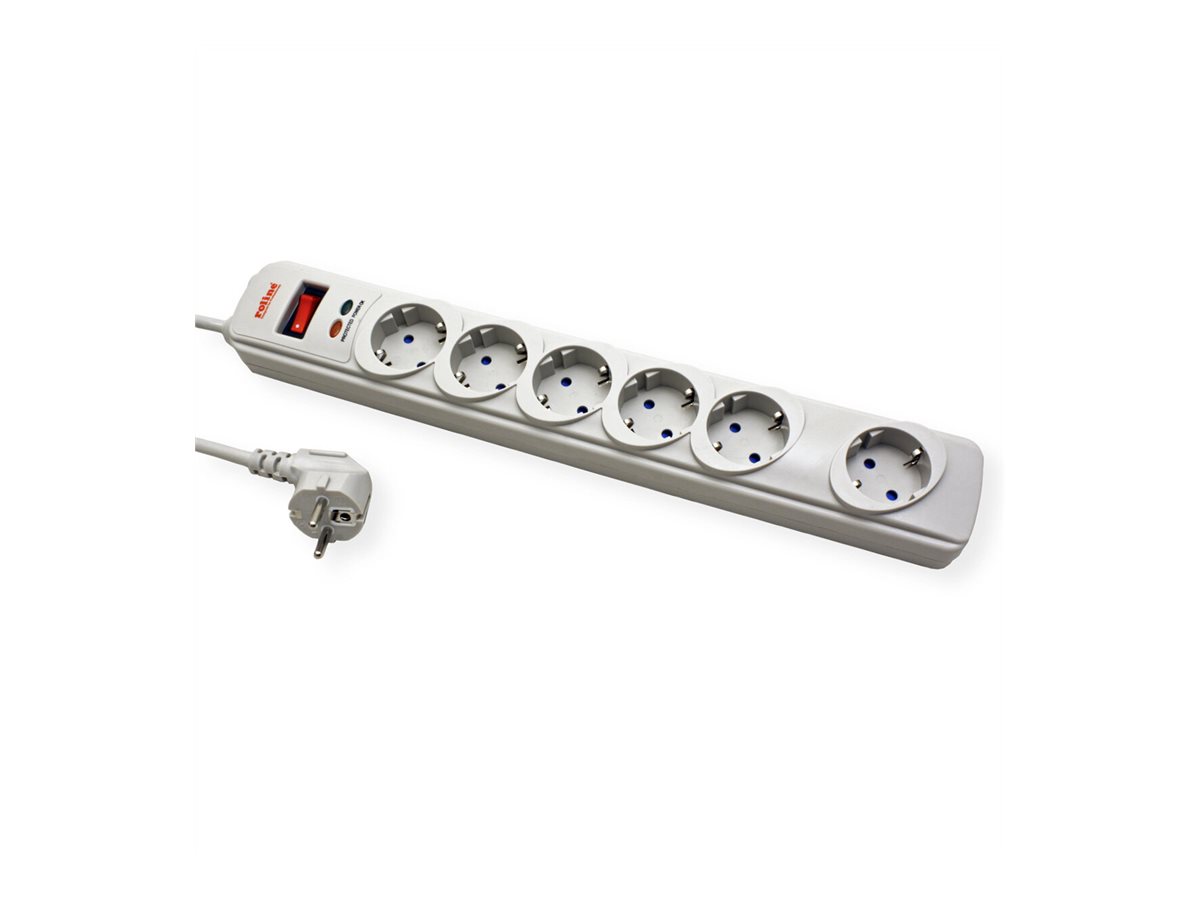 ROLINE SurgeSecure Steckdosenleiste 6fach, mit Überspannungsschutz, weiß, 1,8 m