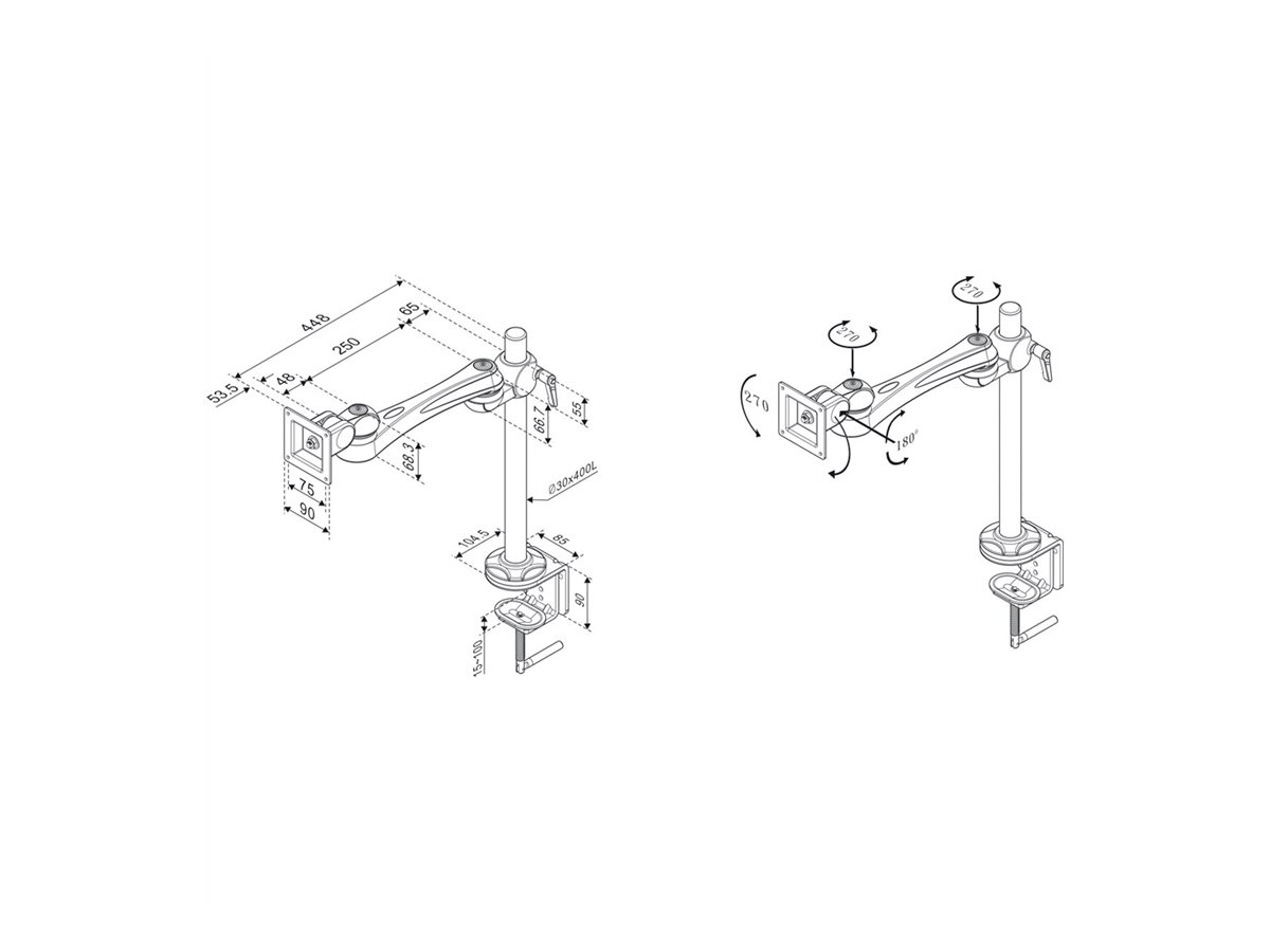 ROLINE LCD-Arm Trägerstange, 3 Gelenke, Tischmontage, bis 10 kg
