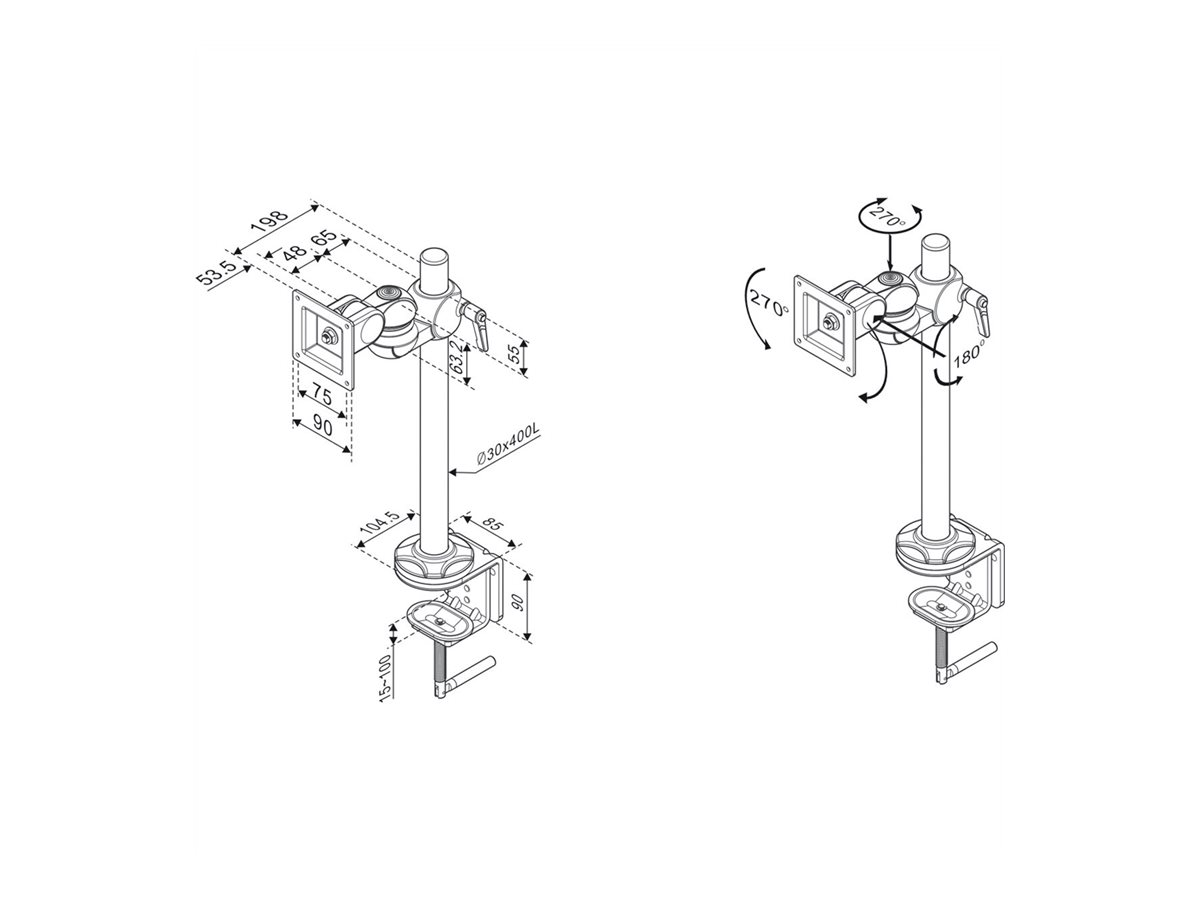 ROLINE LCD-Arm Trägerstange, 2 Gelenke, Tischmontage, bis 12 kg