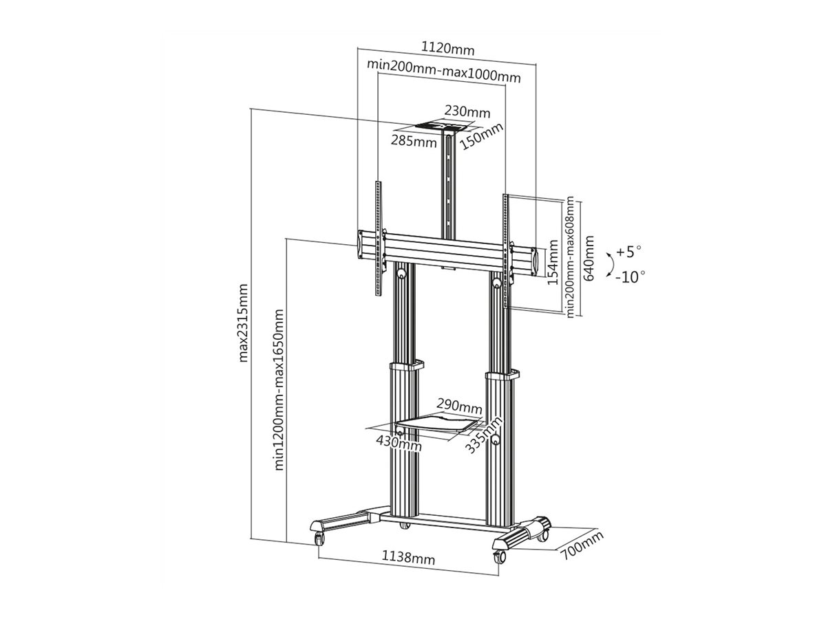 ROLINE LCD-/TV-Rollständer, 60-100 Zoll, bis 100 kg, silberfarben