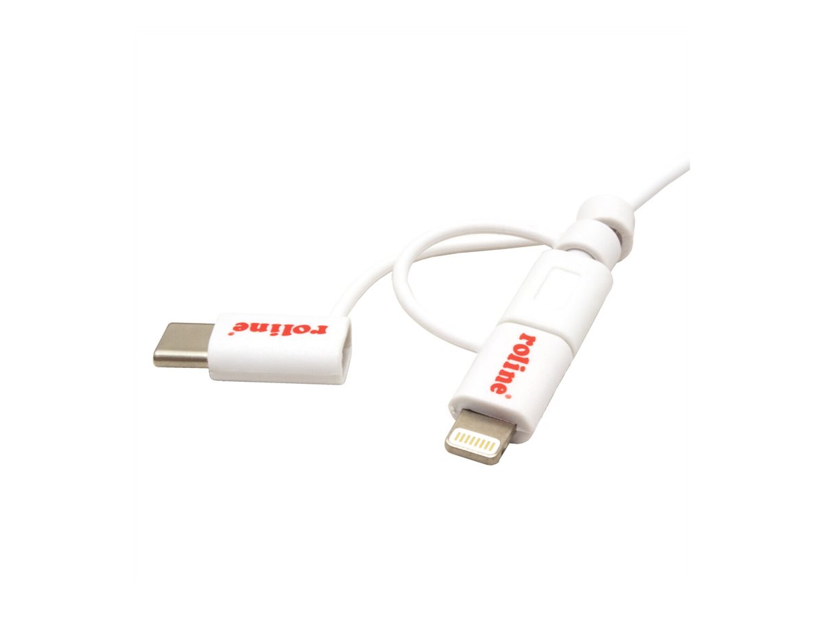 ROLINE USB 2.0 Sync- &, Ladekabel Typ A - Typ C / 8-Pin / USB MicroB, weiß, 1 m