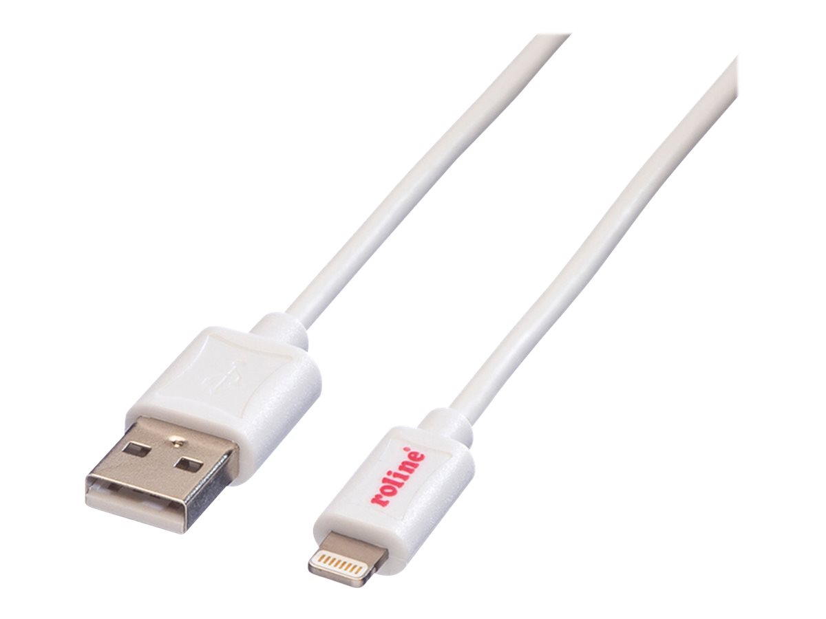 ROLINE USB 2.0 Sync- &, Ladekabel mit 8pin-Connector, weiß, 1,8 m