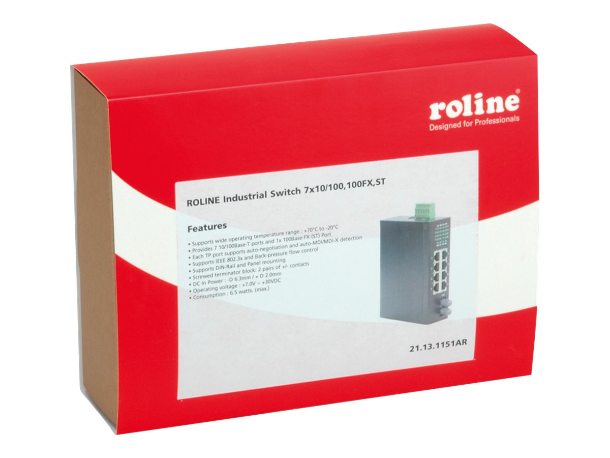 ROLINE Industrie Switch 7x RJ-45, 1x ST, unmanaged