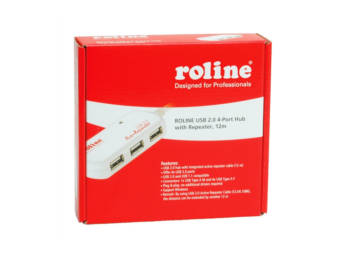 ROLINE USB 2.0 4-Port Hub mit Repeater, 12 m