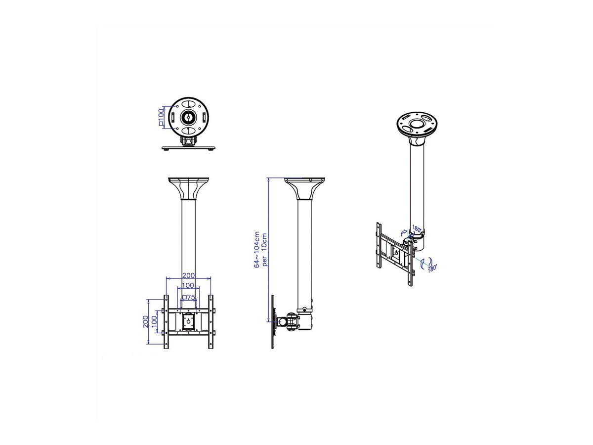 VALUE LCD-/TV-Deckenhalterung, 3 Gelenke, bis 20 kg
