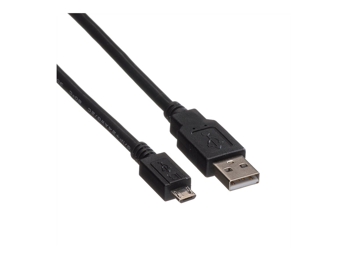 ROLINE USB 2.0 Kabel, USB A ST - Micro USB B ST, schwarz, 0,8 m