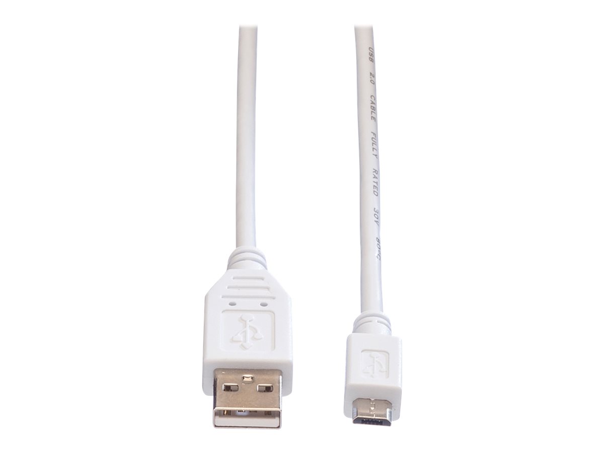 VALUE USB 2.0 Kabel, USB A ST - Micro USB B ST, weiß, 0,8 m