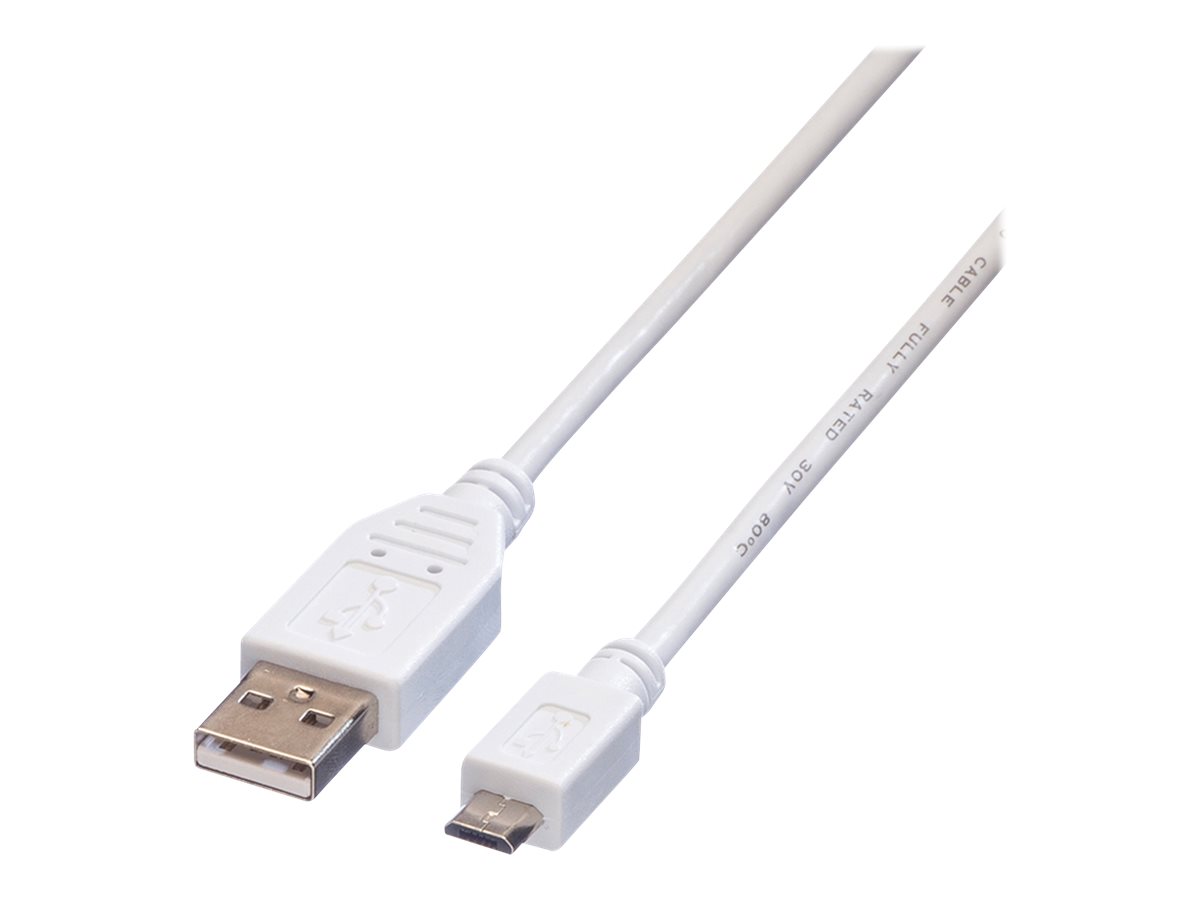 VALUE USB 2.0 Kabel, USB A ST - Micro USB B ST, weiß, 0,8 m