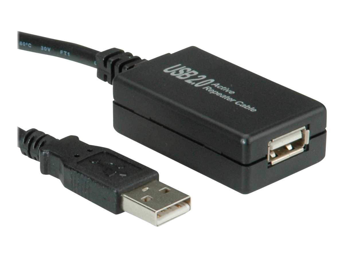 VALUE USB 2.0 Verlängerung, aktiv, mit Repeater, schwarz, 12 m