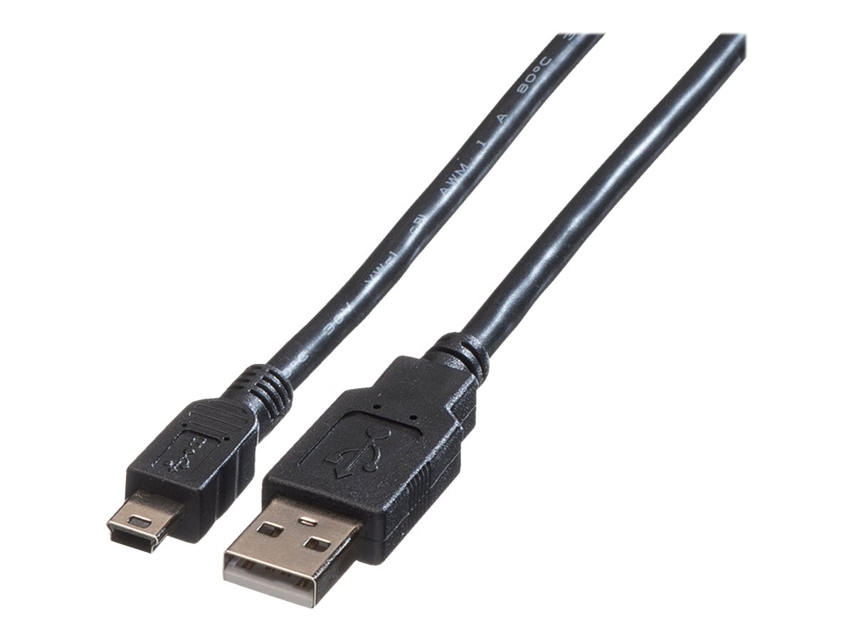 ROLINE USB 2.0 Kabel, Typ A - 5-Pin Mini, schwarz, 0,8 m
