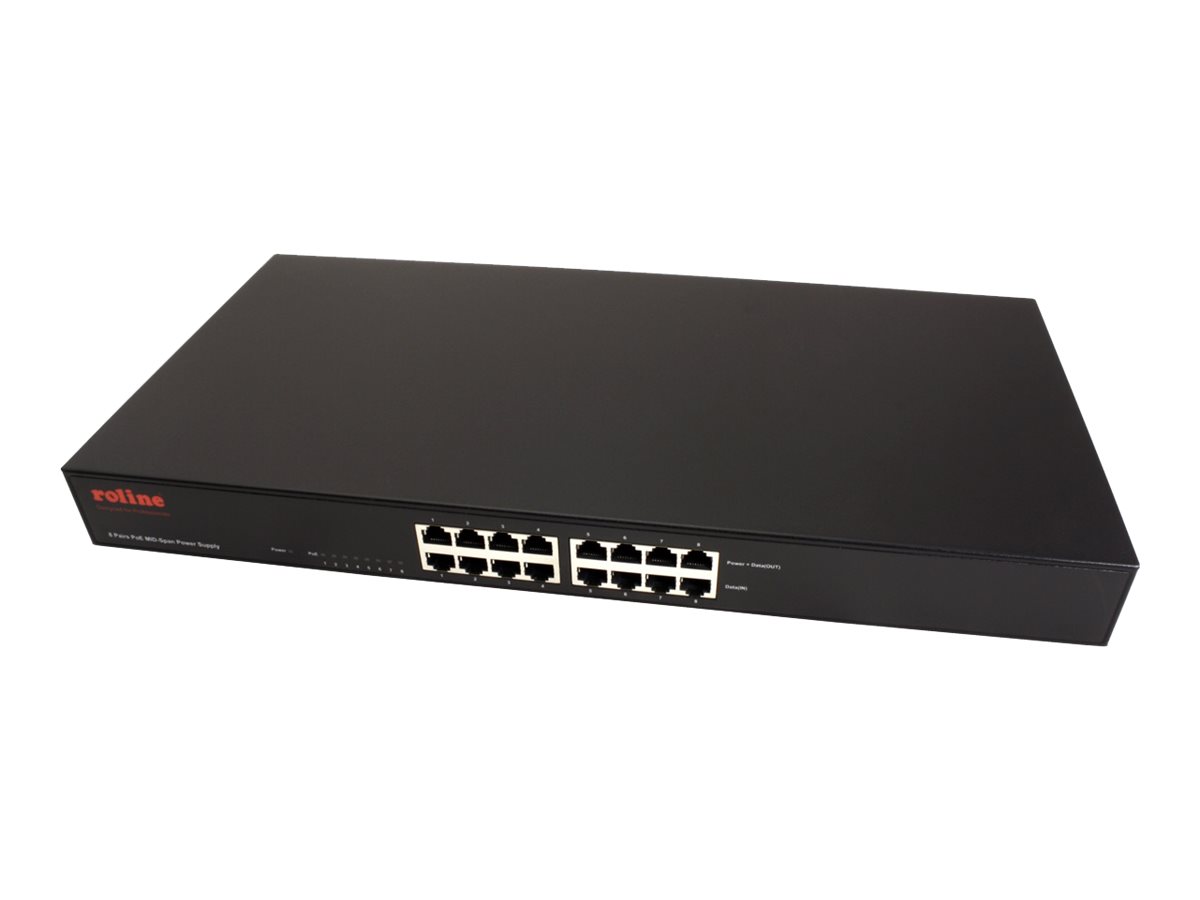 ROLINE 19-Zoll Fast Ethernet PoE Mid-Span Injektor, 8 Ports
