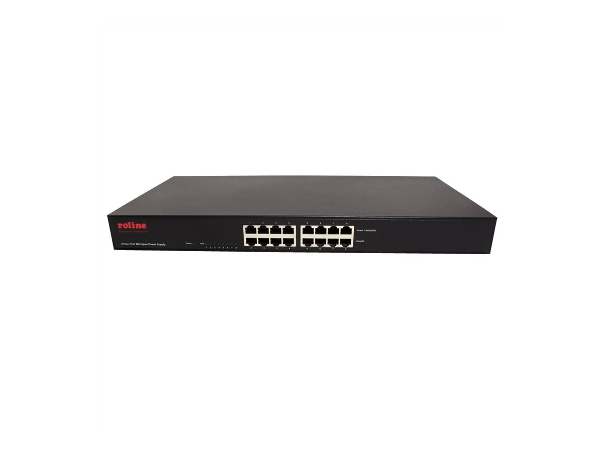 ROLINE 19-Zoll Fast Ethernet PoE Mid-Span Injektor, 8 Ports