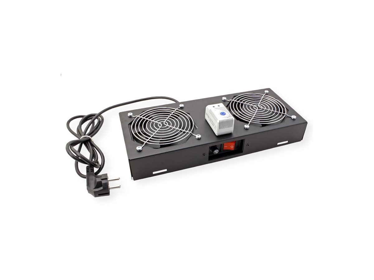 ROLINE Lüftereinheit 2 Lüfter, für 19-Zoll Wandgehäuse schwarz, Thermostat
