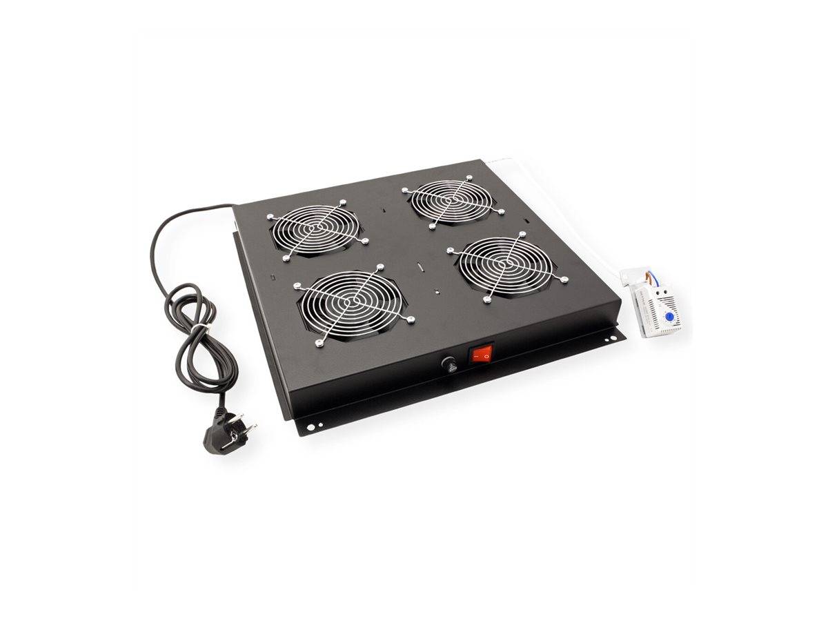 ROLINE 19-Zoll Dachlüftereinheit 4 Lüfter, Thermostat , schwarz