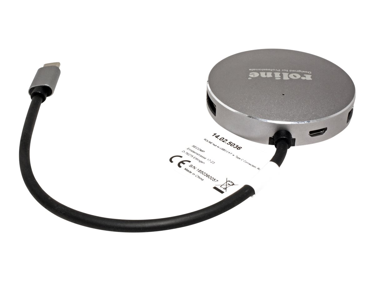 ROLINE USB 3.2 Gen 1 Hub, rund, 4fach, Typ C Anschlusskabel