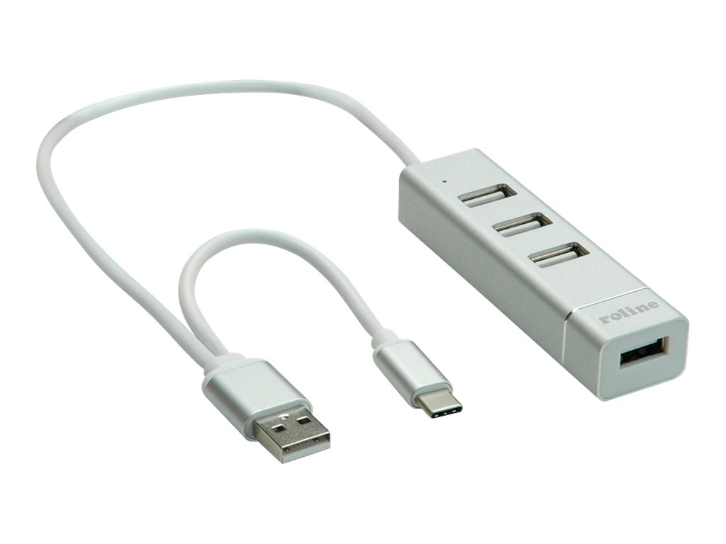 ROLINE USB 2.0 Notebook Hub, 4 Ports, Typ A+C Anschlusskabel