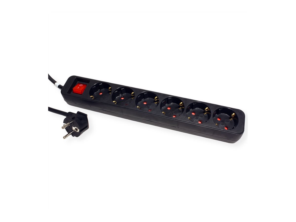 ROLINE 6-fach Steckdosenleiste mit Schalter, schwarz, 6 m