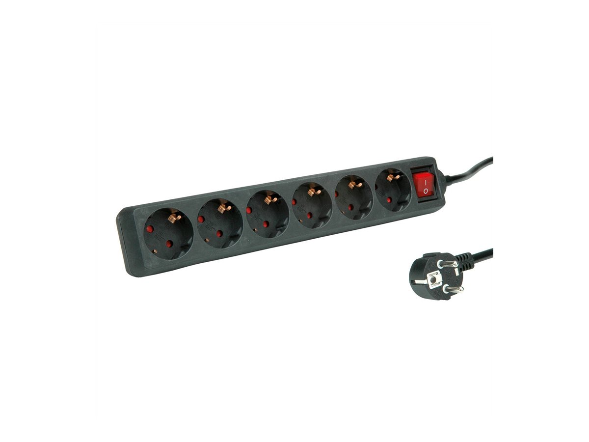 ROLINE 6-fach Steckdosenleiste mit Schalter, schwarz, 10 m