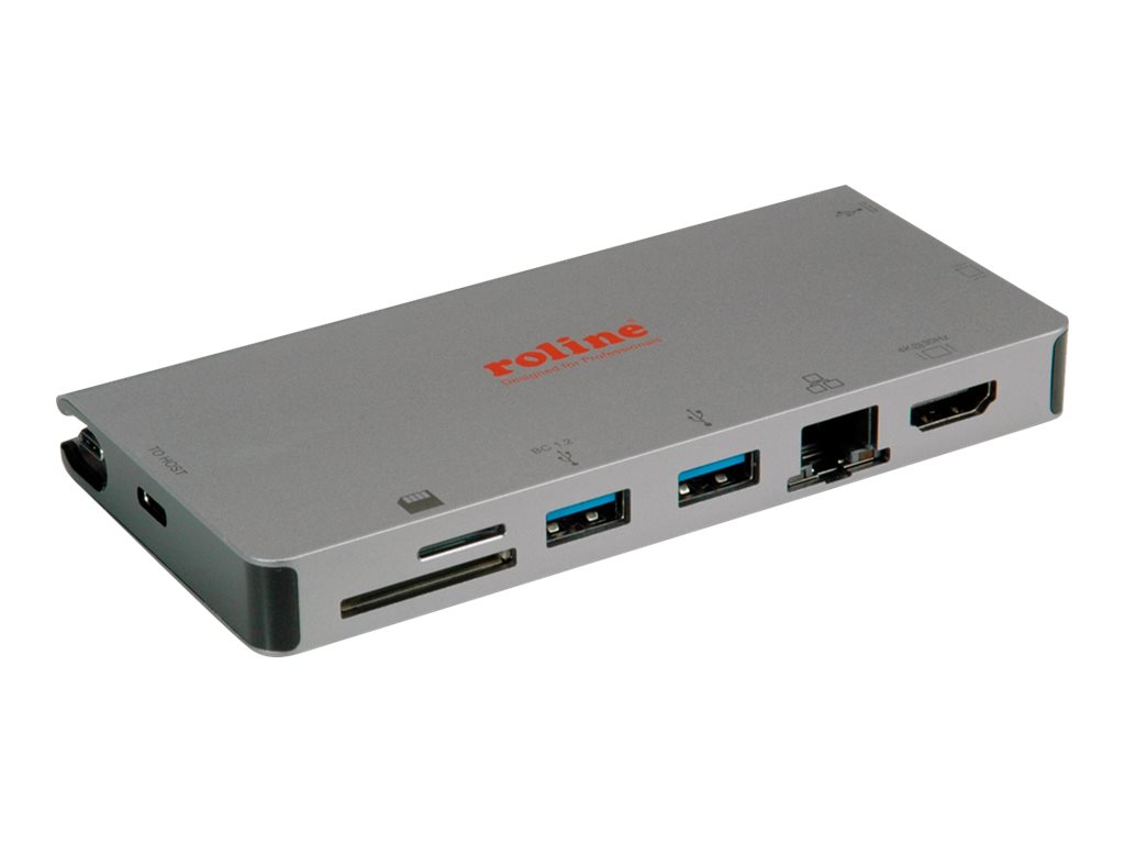 ROLINE USB Typ C Dockingstation, HDMI 4K, VGA, 2x USB 3.2 Gen 1, LAN, PD, Cardreader