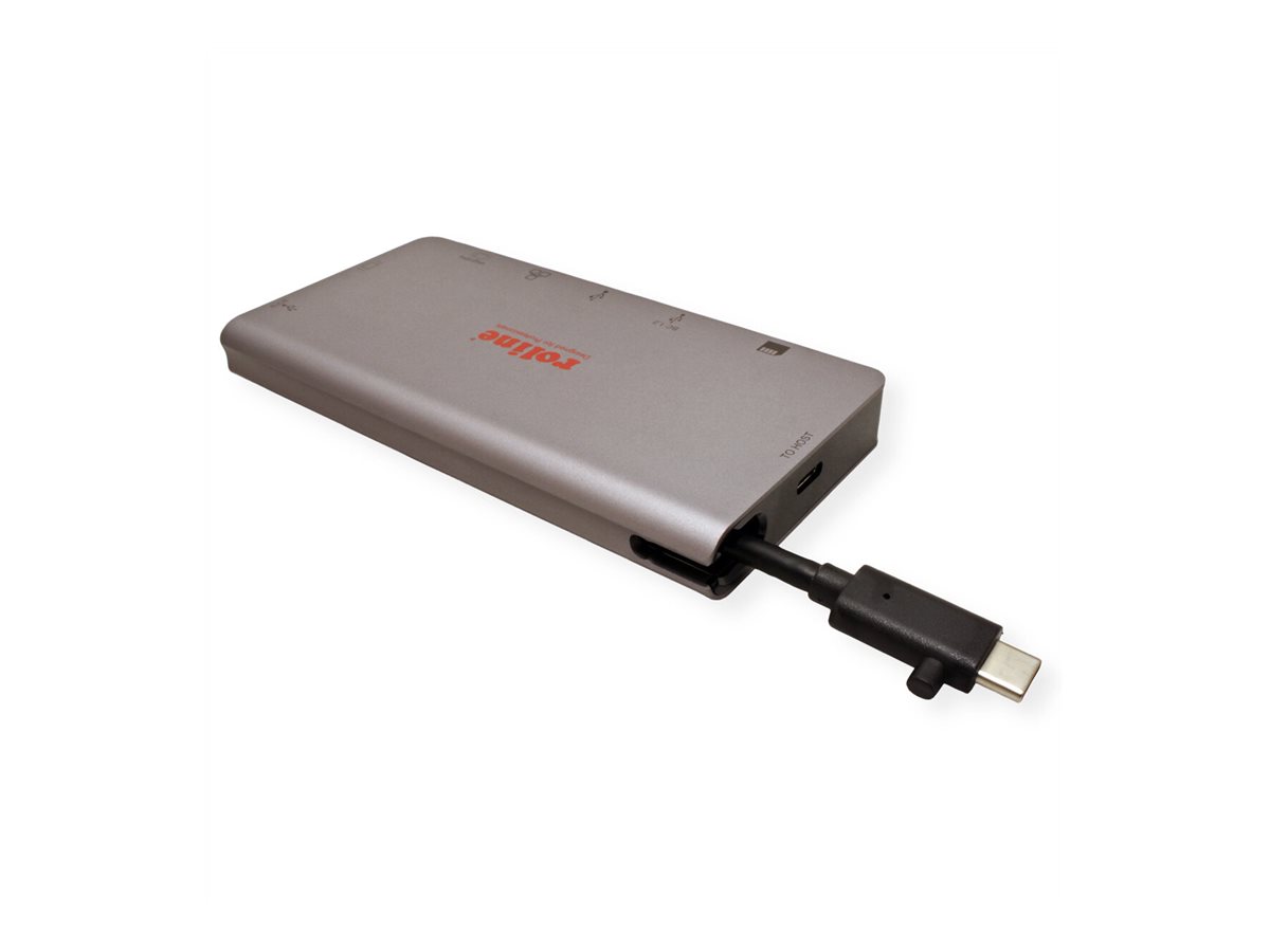 ROLINE USB Typ C Dockingstation, HDMI 4K, VGA, 2x USB 3.2 Gen 1, LAN, PD, Cardreader